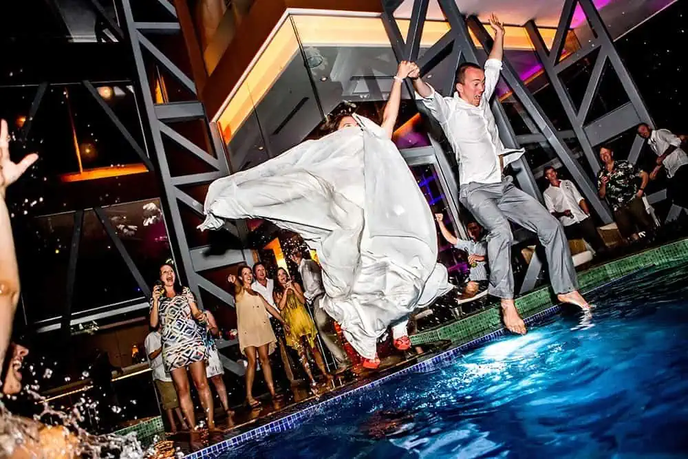 wedding party in Manuel Antonito pool