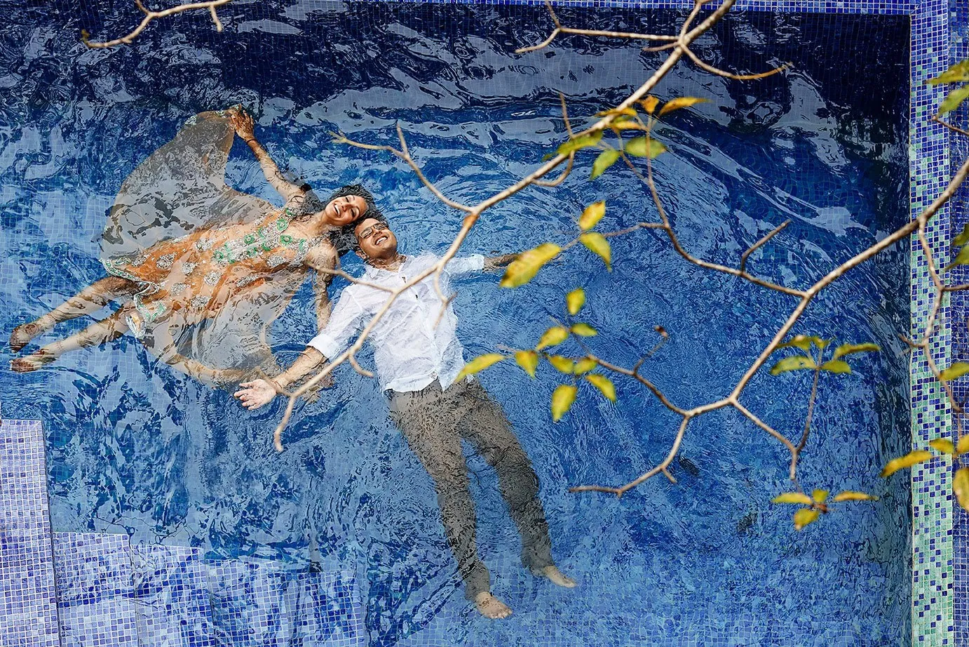Wedding party in pool