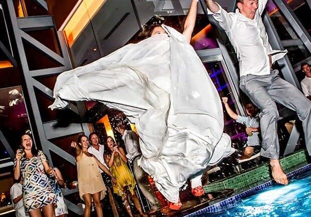 wedding party in Manuel Antonito pool